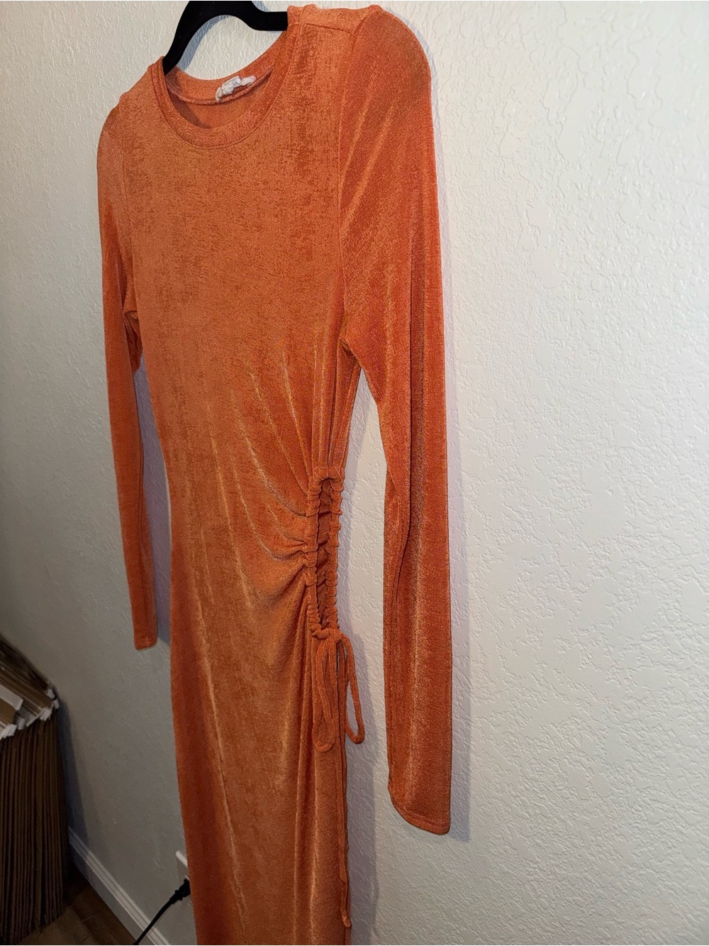 12TH Tribe Orange Bodycon Long Sleeve Stretch Ruched Side Cut Out Midi Dress M - Picture 3 of 6